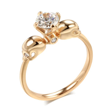 Simple Punk Skull Filled 14K Rose Gold AAA Zircon Diamond Ring for Women - Party Trend Daily Jewellery